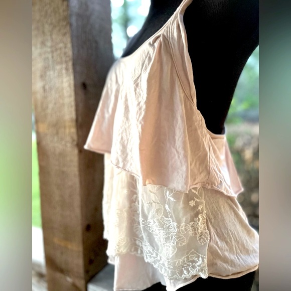 Free People Pink/Ivory Soft Knit Twisted Straps Racerback Tiered Tank Top Small - Picture 4 of 8